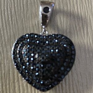 Black CZ  heart charm sterling silver